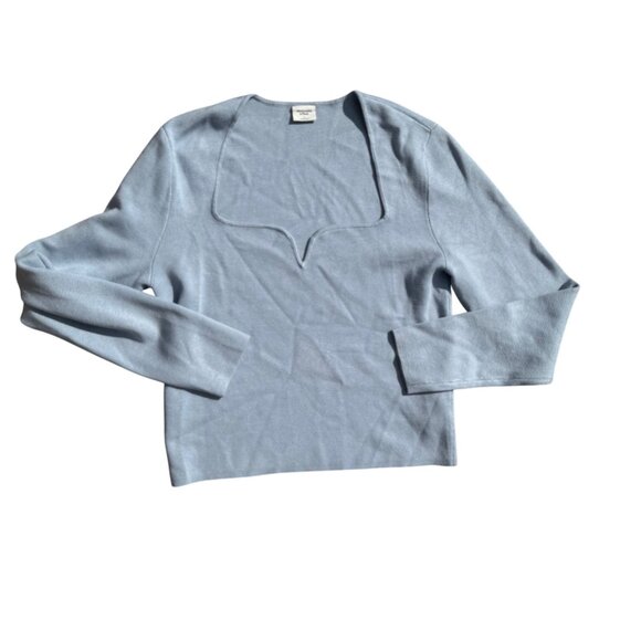 Abercrombie & Fitch Light Blue Ribbed Knit Long Sleeve Top With Stylish V-Neck C - Picture 1 of 5